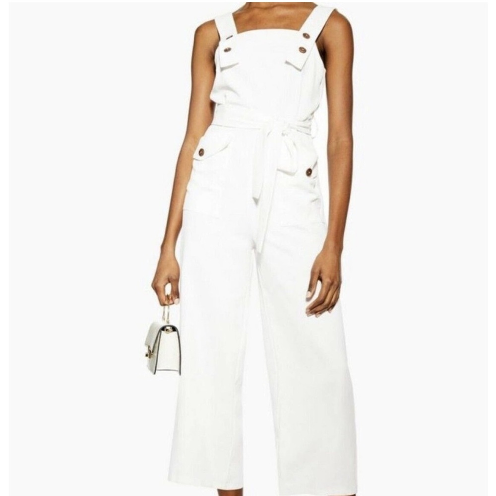 White Square Neck Sleeveless Back Zip Front
Button Jumpsuit - size 4 - NWT